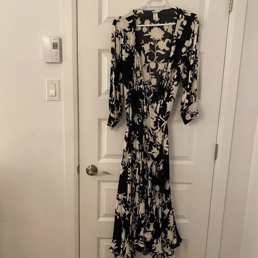 H&M johanna ortiz Black and White Floral wrap Maxi Dress